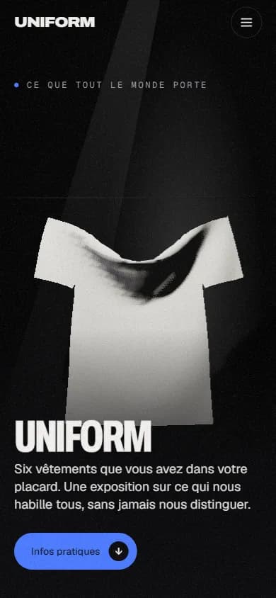 Uniform sur téléphone : le t-shirt 3D au-dessus du titre et du bouton Infos pratiques